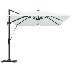 Parasol cantilever Roma avec LEDs en sable, 352 x 251 x 265 cm, en aluminium 