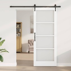 Porte coulissante avec kit de matériel Blanche 83x211 cm en bois massif de pin 
