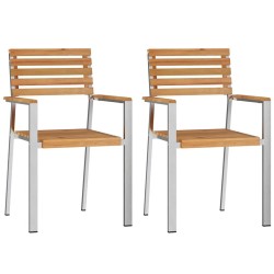 Chaises de jardin empilables 2 pièces en bois massif teck et acier inoxydable 