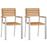 Chaises de jardin empilables 2 pièces en bois massif teck et acier inoxydable 