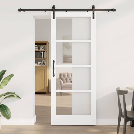 Porte Coulissante avec Ensemble de Quincaillerie 'ORKDAL'Bois Massif Blanc et Verre 