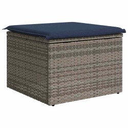Tabouret de jardin avec coussin Gris 55x55x37 cm en Poly Rattan 