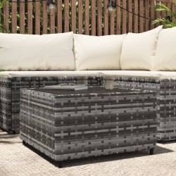 Table basse de jardin carré gris 50x50x30 cm résine tressée 