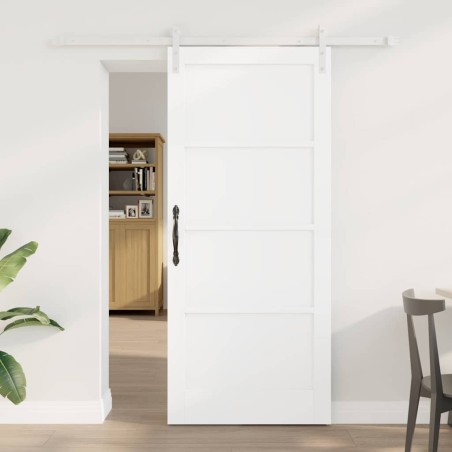 Porte coulissante avec quincaillerie blanche 86x198,5 cm en bois massif de pin 