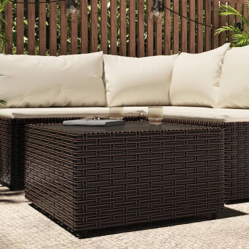 Table basse de jardin carré marron 50x50x30 cm résine tressée 