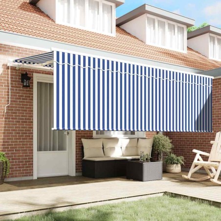 Auvent Rétractable Rayé Bleu et blanc Blanc 350 x 200 cm 