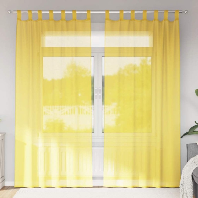 Rideaux en voile avec passe-tringles 2 pcs jaune 