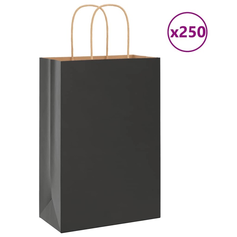 Sacs en papier 250 pcs avec poignées noir 21x11x31 cm 