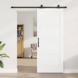 Porte coulissante avec kit quincaillerie blanche 86x211 cm en bois massif de pin 