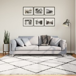 Tapis shaggy à poils longs moderne crème et noir 200x200 cm 