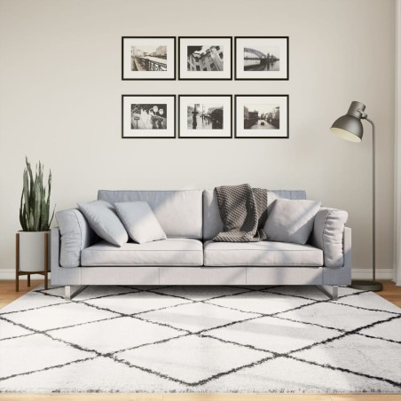 Tapis shaggy à poils longs moderne crème et noir 200x200 cm 
