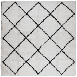Tapis shaggy à poils longs moderne crème et noir 200x200 cm 