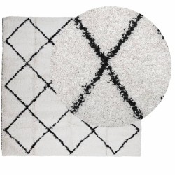 Tapis shaggy à poils longs moderne crème et noir 200x200 cm 