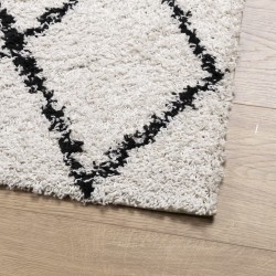 Tapis shaggy à poils longs moderne crème et noir 200x200 cm 