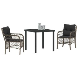Set de salle à manger de jardin 3 pièces avec coussins gris en rotin synthétique. 