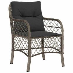 Set de salle à manger de jardin 3 pièces avec coussins gris en rotin synthétique. 