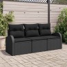 Ensemble de 3 canapés de jardin avec coussins noirs en poly rotin 
