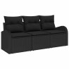 Ensemble de 3 canapés de jardin avec coussins noirs en poly rotin 