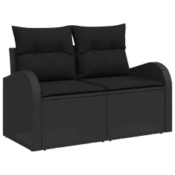 Ensemble de 3 canapés de jardin avec coussins noirs en poly rotin 