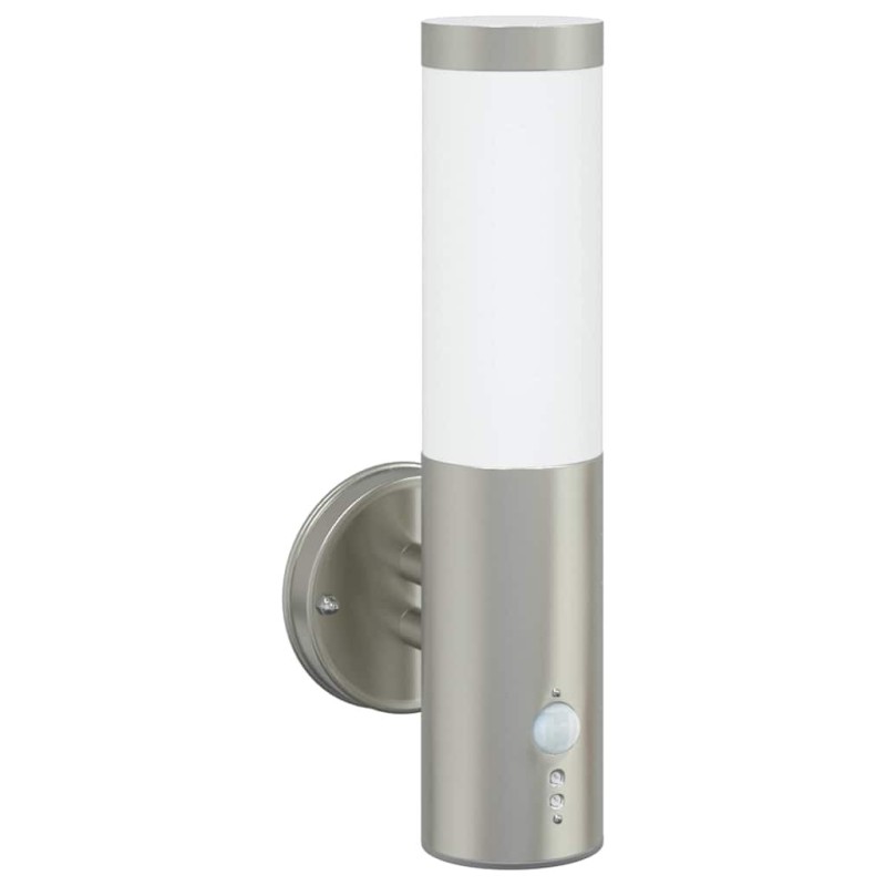 Applique Murale Extérieure Avec Détecteur 2 pcs Argent Acier Inoxydable IP44 