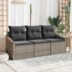 Ensemble de jardin 3 pièces avec coussins gris en rotin synthétique. 