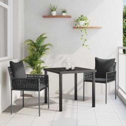 Set de salle à manger de jardin de 3 pièces avec coussins noirs en poly rotin 
