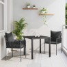 Set de salle à manger de jardin de 3 pièces avec coussins noirs en poly rotin 