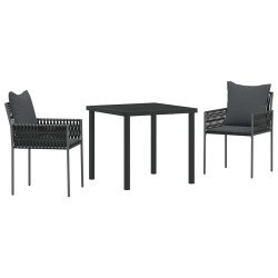 Set de salle à manger de jardin de 3 pièces avec coussins noirs en poly rotin 