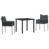 Set de salle à manger de jardin de 3 pièces avec coussins noirs en poly rotin 