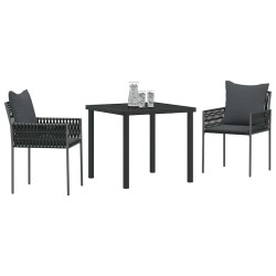 Set de salle à manger de jardin de 3 pièces avec coussins noirs en poly rotin 