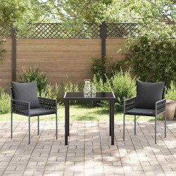 Set de salle à manger de jardin de 3 pièces avec coussins noirs en poly rotin 