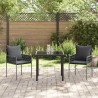 Set de salle à manger de jardin de 3 pièces avec coussins noirs en poly rotin 