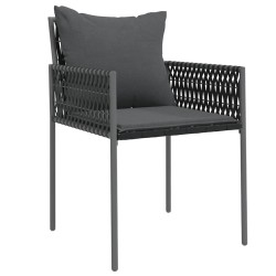 Set de salle à manger de jardin de 3 pièces avec coussins noirs en poly rotin 