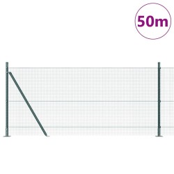 Clôture en fil soudé avec 13 poteaux flasques verte 0,8 x 50 m acier 