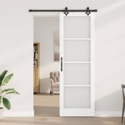 Ensemble de Porte Coulissante avec Matériel Blanc 78x232 cm Bois Massif Pin 