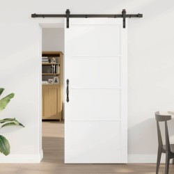 Porte Coulissante avec Ensemble de Quincaillerie Blanc 86x198,5 cm en Bois de Pin Massif 