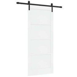 Porte Coulissante avec Ensemble de Quincaillerie Blanc 86x198,5 cm en Bois de Pin Massif 