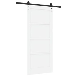 Porte Coulissante avec Ensemble de Quincaillerie Blanc 86x198,5 cm en Bois de Pin Massif 