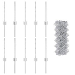 Clôture en maillon de chaîne avec 10 poteaux U argent 0.4x10 m acier 