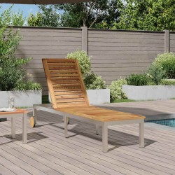 Chaise longue avec roues 207x58x35 cm en bois d'acacia et acier inoxydable 