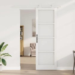 Porte coulissante avec ensemble de quincaillerie 'ORKDAL'Blanc en bois massif et verre 