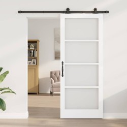Porte coulissante avec quincaillerie 'ORKDAL'en bois blanc solide et verre 