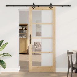Porte Coulissante avec Matériel 86x211 cm Bois Massif en Pin 