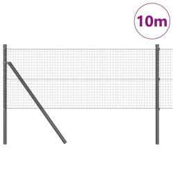 Clôture en fil soudé avec 7 poteaux gris 0,4x10 m en acier 