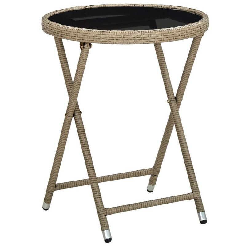Table à thé Beige 60 cm Résine tressée et verre trempé Table à thé Beige 60 cm Résine tressée et verre trempé