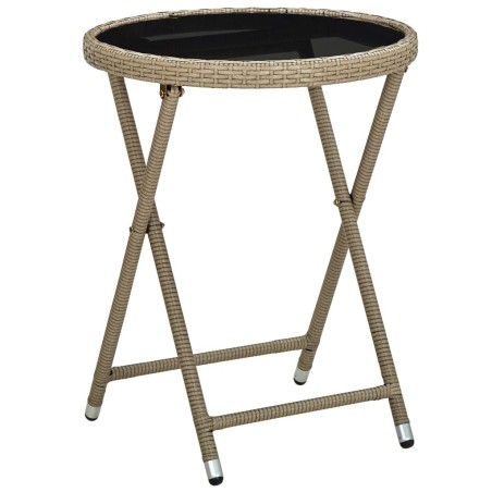 Table à thé Beige 60 cm Résine tressée et verre trempé 