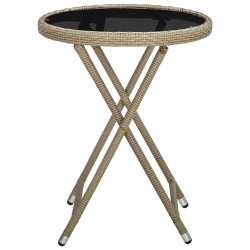 Table à thé Beige 60 cm Résine tressée et verre trempé 