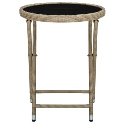 Table à thé Beige 60 cm Résine tressée et verre trempé 
