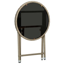 Table à thé Beige 60 cm Résine tressée et verre trempé 