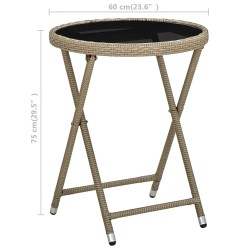Table à thé Beige 60 cm Résine tressée et verre trempé 